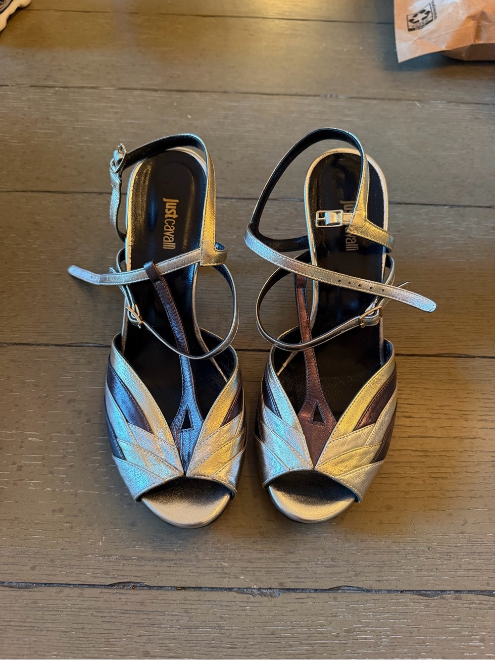 Just Cavalli Metallic Gold and Bronze Strappy Sandals